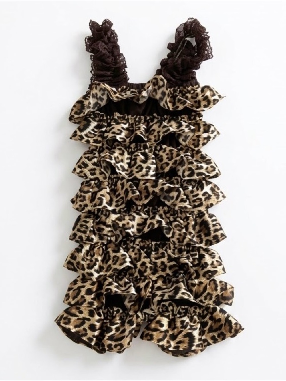 Handmade Baby Girl Leopard Print Ruffle Romper Sunsuit Gold Brown 6 to 9M M